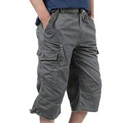 Générique Pantaloni da uomo traspiranti 3/4 da Lavoro Baggy con Multi-Tasche Pantaloni 7/8 a Vita Alta Pantaloni Pantaloni Casual Cargo Uomo Elasticati per Quotidiani, grigio, XXL