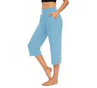 Générique Pantaloni elasticizzati da donna, comodi, pantaloni 7/8, pantaloni estivi, traspiranti, leggings neri, con tasche, dimagranti e dimagranti, spiaggia da golf, buon regalo, Azzurro, XL