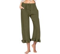 Générique Pantaloni fluidi da donna estivi in lino - Pantaloni leggeri fluidi da donna, pantaloni eleganti, corsaro da sera, pantaloni giovani, con coulisse, pantaloni belli, verde, L