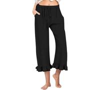 Générique Pantaloni fluidi da donna estivi in lino - Pantaloni leggeri fluidi da donna, pantaloni eleganti, corsaro da sera, pantaloni giovani, con coulisse, pantaloni belli, Nero , XXL