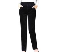 Générique Pantaloni in Velluto a Costine Elasticizzati da Donna, Leggings da Donna Caldi, Pantaloni con Due Tasche, Colore Puro, Nero, M