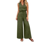 Générique Pantaloni Palazzo da donna chic ed elegante tuta larga da donna senza maniche scollo a V in vita regolabile con coulisse in lino leggero traspirante confortevole per primavera ed estate