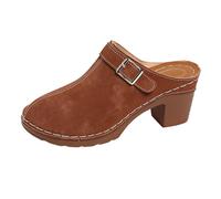 Générique Pantofole da donna chiuse, sandalo da donna eleganti, sandali con punta chiusa, in pelle scamosciata in stile retrò, zoccolo chic per abiti estivi, marrone, 37.5 EU