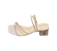 Générique Pantofole da donna in stile francese con tacco a blocchi e strass brillanti per l'estate, sandali da donna con due funzioni, eleganti scarpini per sera o abbigliamento romantico, Beige201