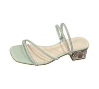 Générique Pantofole da donna in stile francese con tacco a blocchi e strass brillanti per l'estate, sandali da donna con due funzioni, eleganti scarpini per sera o abbigliamento romantico, Verde 201