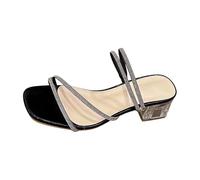 Générique Pantofole da donna in stile francese con tacco a blocchi e strass brillanti per l'estate, sandali da donna con due funzioni, eleganti scarpini per sera o abbigliamento romantico, Nero201, 37