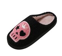 Générique Pantofole di Halloween da donna e da uomo, con teschio di Halloween con peluche per il viso, coppie assortite, Le Noir, 42 EU