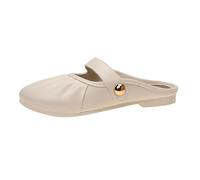 Générique Pantofole e zoccoli da donna in pelle, sandali a punta chiusa, da donna, con cinturino incrociato, dettaglio con perline, slip on con suola piatta spessa nuda, casual, per estate, casa