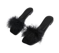 Générique Pantofole piatte da donna in pelliccia morbida crociata, comode ciacche, da donna, alla moda, antiscivolo, pantofole da nuvola leggere, sandali per la casa e il giardino, Nero , 39 EU