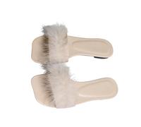Générique Pantofole piatte da donna in pelliccia morbida crociata, comode ciacche, da donna, alla moda, antiscivolo, pantofole da nuvola leggere, sandali per la casa e il giardino, beige, 40 EU