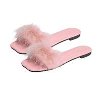 Générique Pantofole piatte da donna in pelliccia morbida crociata, comode ciacche, da donna, alla moda, antiscivolo, pantofole da nuvola leggere, sandali per la casa e il giardino, Rosa, 39 EU