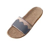 Générique Pantofole Uomo Lino Senza Lacci Piatto Coppia Interni Casa Confortevole Moda Casual Scarpe Da Spiaggia (Grey, 44-45)