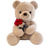 Générique Peluche Orso Teddy Bear con Rosa, Carino 23 cm Peluche Cuscino Orso Regalo Bambola per Bambini Ragazzi Ragazze Compleanno Natale San Valentino