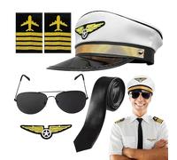 Générique per costume, costume da capitano pilota di linea, pezzi di divisa da gioco di ruolo per adulti e, include cappello, cravatta e spallina, vestito da giorno di c