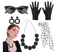 Générique per costume degli anni '50 per donne | a pois stile retrò,Vestito retrò da discoteca 5 pezzi per donne e ragazze feste tra amiche