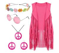 Générique Per Costume Hippie Dettaglio Con Frange, Alla , rosa acceso, L