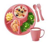 Générique Piatti a compartimenti - Piatti divisi per dieta studentesca, ciotola ovale a 4 scomparti con forchetta cucchiaio e tazza d'acqua per frutta verdura carne, dessert cereali