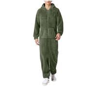 Générique Pigiama a maniche lunghe in lana artificiale da uomo tuta confortevole per interni un pezzo caldo e morbido per una notte rilassata, Verde militare, XXXL