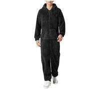 Générique Pigiama a maniche lunghe in lana artificiale da uomo tuta confortevole per interni un pezzo caldo e morbido per una notte rilassata, Le Noir, 4X-Large