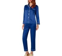 Générique Pigiama da donna in raso pigiama da donna in raso a maniche lunghe, abbigliamento da notte giornaliero casual, tinta unita, loungewear per interni grandi, taglia grande, manica lunga M-5 x l