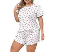 Générique Pigiama da donna per San Valentino, set di due pezzi, maglietta e pantaloncini leggeri da donna, taglia grande, pigiama morbido e pratico, vestito da notte per la casa il riposo, Rosa, XL