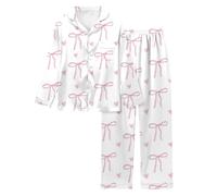 Générique Pigiama in cotone da donna Chic, set da donna sexy a maniche lunghe con risvolto pigiama casual stampato con camicia a bottoni, pantaloni larghi e comodi da babydoll Sleepwear