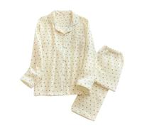 Générique Pigiama in crêpe da donna, a maniche lunghe, da donna, stile Little Cherry, giallo, XL