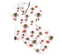 Générique Pigiama Natale per bambini, a maniche corte, in raso di seta, due pezzi, con bottone classico Loungewear comodo per bambini, perfetto per Natale e Carnevale Sleepwear Theme n57, bianco, 2-3
