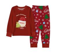 Générique Pigiama natalizio per bambini e bambine con stampa allegra Sleepwear confortevole in pile morbido abbigliamento casual regalo perfetto per età 2 10 anni, rosso, 3-4 Anni