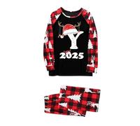 Générique Pigiama Noel Famiglia Comfort con Stampa Cervo di Natale e Alfabeto Set Pigiama Natale Tempo Libero Camicia da Notte e Pantaloni Baggy Tuta Pigiama da Casa per Serate a Tema, Trasparente-3