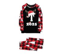 Générique Pigiama Noel Famiglia Comfort con Stampa Cervo di Natale e Alfabeto Set Pigiama Natale Tempo Libero Camicia da Notte e Pantaloni Baggy Tuta Pigiama da Casa per Serate a Tema, Verde-3, L