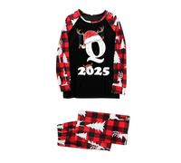 Générique Pigiama Noel Famiglia Comfort con Stampa Cervo di Natale e Alfabeto Set Pigiama Natale Tempo Libero Camicia da Notte e Pantaloni Baggy Tuta Pigiama da Casa per Serate a Tema, Rosa Vif-3