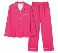 Générique Pigiama Sexy Donna Inverno Set Biancheria Da Notte Sexy Donna Maniche Lunghe Con Retro Pigiama Casual Stampato Con Camicia Abbottonata E Pantaloni Larghi Confortevoli Babydoll Sleepwear