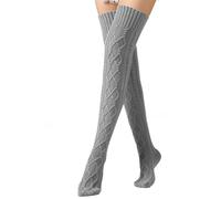 Générique Pile caldo traslucido cavo Knit inverno Boot Socks Over The Knee Extra Long Leg Traslucido Pile, grigio, Taglia unica