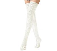 Générique Pile caldo traslucido cavo Knit inverno Boot Socks Over The Knee Extra Long Leg Traslucido Pile, bianco, Taglia unica