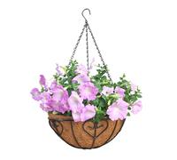 Générique Plant Basket with Coco Liner, Metal Round Wire Planter, Hanging Garden Porch Pot, Decorative Heart-Pattern Holder, Durable Chain Hanging Basket, Outdoor Lawn & Patio Flower Display