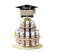Générique Portabanconote regalo per diplomati - Torta di laurea in legno pieno d'argento, decorazione da tavolo a 3 livelli nero e oro per compleanno e cerimonia di laurea per ragazzo