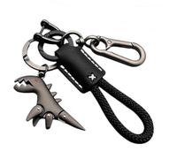 Générique Portachiavi in lega di alluminio Dinosaur con cinturino in tessuto a mano, mini metallo dinosauro chiave anello clip per donne e uomini, simpatici accessori per portachiavi, Nero , (A) Black