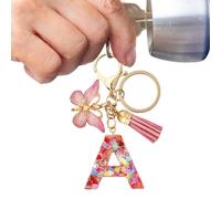 Générique Portachiavi per auto da donna con lettera iniziale e ciondolo a forma di borsetta, portachiavi con pompon a farfalla per borse, zaini, zaini