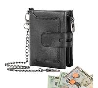 Générique Portafoglio in pelle vintage con catena, Anti-Theft Male Credit Card Holder, Zipper & Buckle Design, Multiple Card Slots, Durevole Cowhide Wallet for Paper Money, Nero , Se référer au