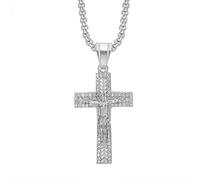 Générique Portagioie Collane Gioielli Oro Plated Cuban ro Rope Chain with Christ Crucifix 24" Long and 6mm Wide Catene Gioielli, acciaio inossidabile, Senza Gemme