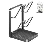 Générique Pot Lid Storage Rack, 2-Tier Kitchen Organizer with Spoon Rest & Chopping Board Holder, Removable Drip Tray, Space Saving Countertop Rack for Pot Lids, Trays, Utensils (Easy to Clean)