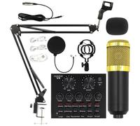 Générique Professional Streaming Microfono Kit, Condenser Mic with Adjustable Stand, Live Recording Sound Card Set, Black, Gold, for Podcasting, Music Production
