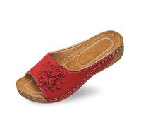 Générique Queste eleganti scarpe con zeppa a punta aperta da donna, con tomaia in pelle e pantofole floreali, sono scarpe comode e piene di temperamento., rosso, 42 EU