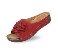 Générique Queste eleganti scarpe con zeppa a punta aperta da donna, con tomaia in pelle e pantofole floreali, sono scarpe comode e piene di temperamento., rosso, 39 EU