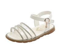 Générique Ragazza Rosso Punta Tagliata Sandali piatto punta aperta fibbia leggera e confortevole tinta unita strass Ragazza Verde Punta Cap Sandali, bianco, 30 EU