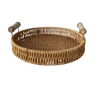 Générique Round Handwoven Storage Basket - Rattan Round Tray | Small Rattan Basket Serving Tray with Handle | Wicker Serving Sneakers for Organizing Tabletop Bathroom Kitchen Counter