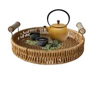 Générique Round Handwoven Storage Basket - Rattan Round Tray | Small Rattan Basket Serving Tray with Handle | Wicker Serving Sneakers for Organizing Tabletop Bathroom Kitchen Counter