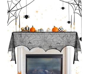 Générique Runner da Tavolo di Halloween, Sciarpa da caminetto in Pizzo Nero in Tela di - Centrino per caminetto per casa infestata, Bar, Raccolta, Ristorante a Tema Spaventoso