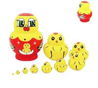 Générique Russian Nesting Dolls Chicken, Wooden Animal Pattern Stacking Toys with 10X Nesting Figures, Hand Painted Poultry Crafts, Ideal for Educational Playroom Display Surprise